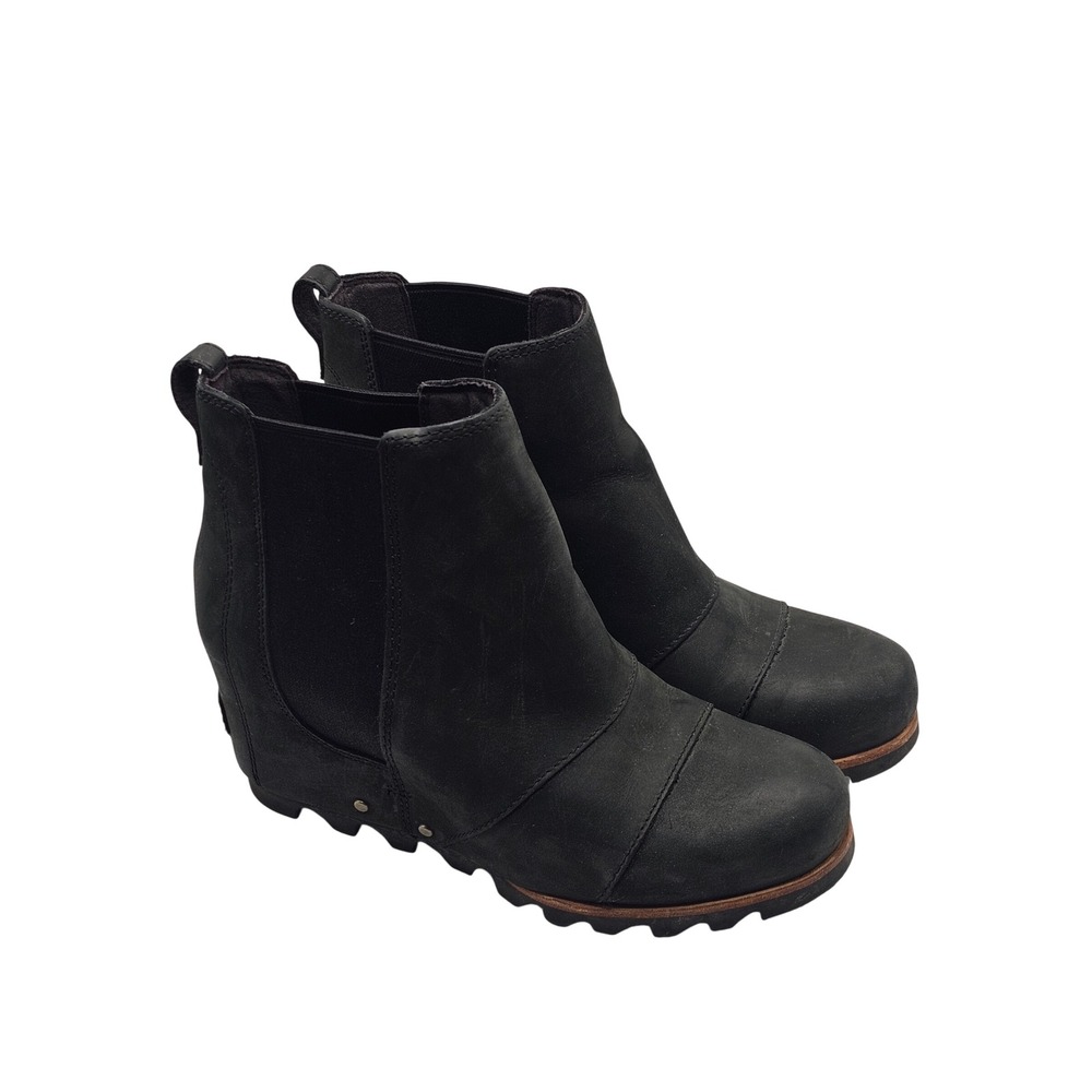 Sorel‎ Lea Wedge Leather Chelsea Boot 7.5 Black Waterproof Outdoor Pull On Tab